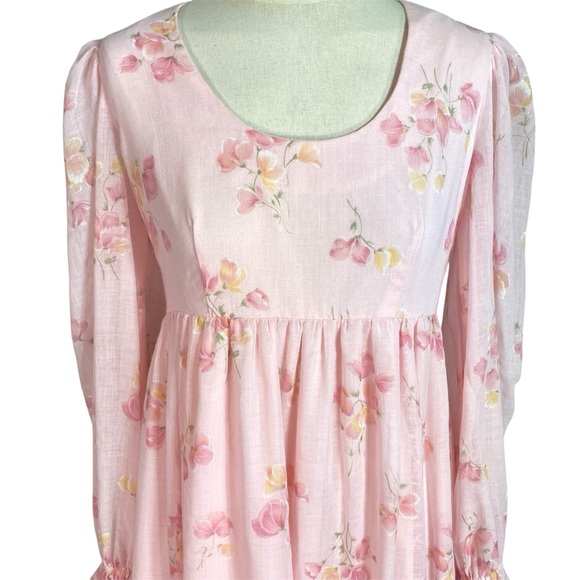 Vintage 70s Pink Floral Prairie Maxi Dress - Picture 3 of 6